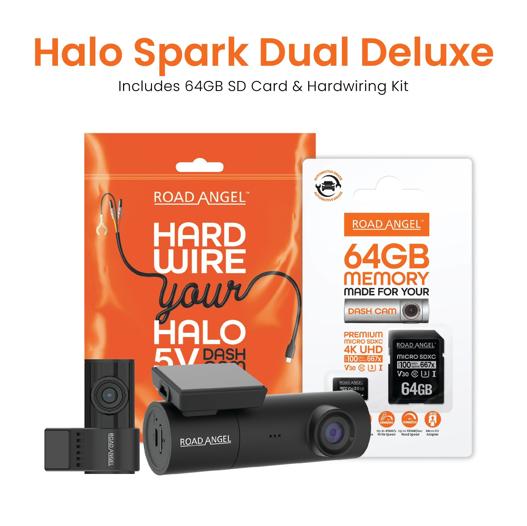 Halo Spark Dual Full HD 1080p Front & Rear Dash Camera Dual Parking Mode & Winter Mode SD Card & Hardwiring Kit Bundle