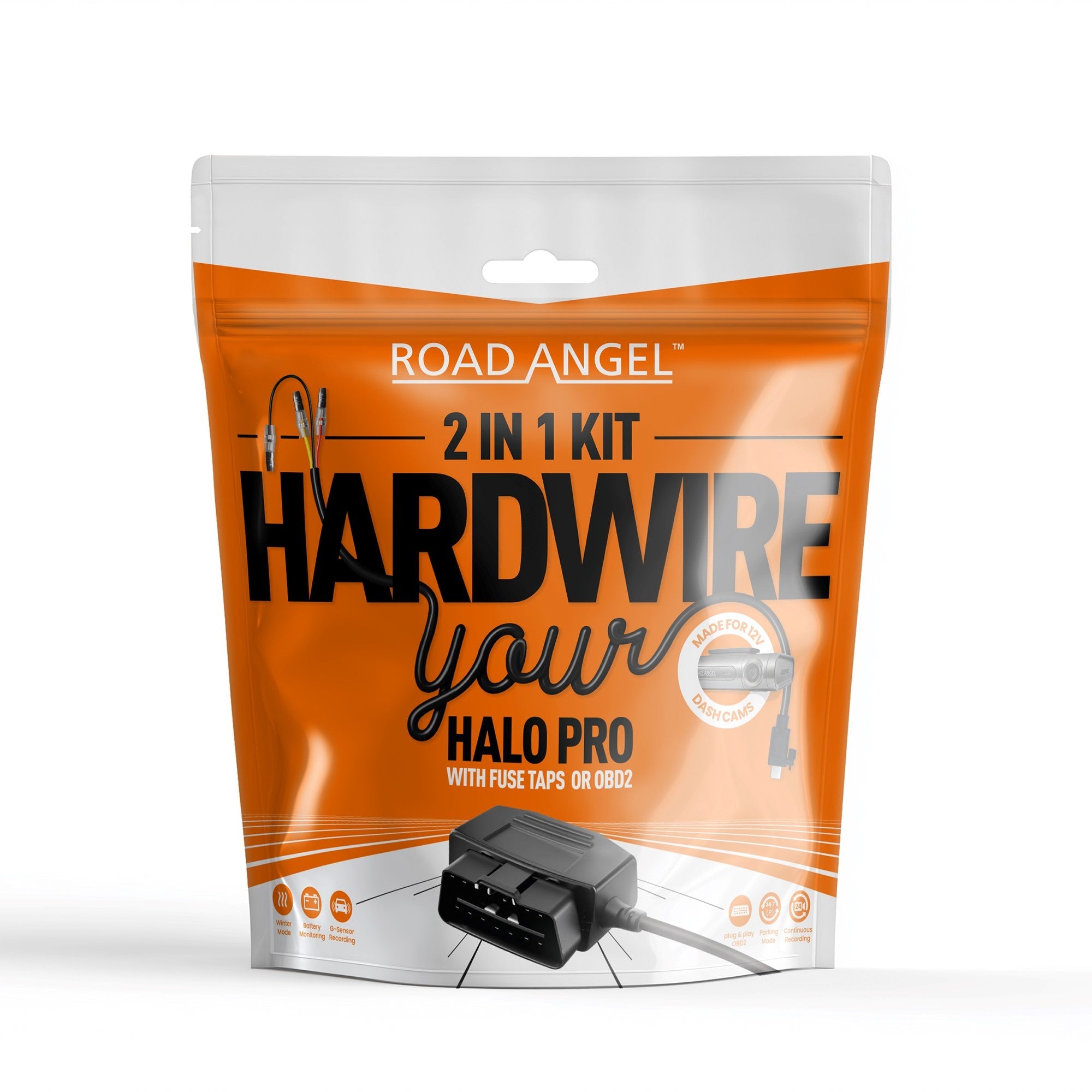 HWK12VC OBD Halo Pro Dash Cam 12V 2 1 Hardwire Kit USB Type C Fuse Taps & OBD 2
