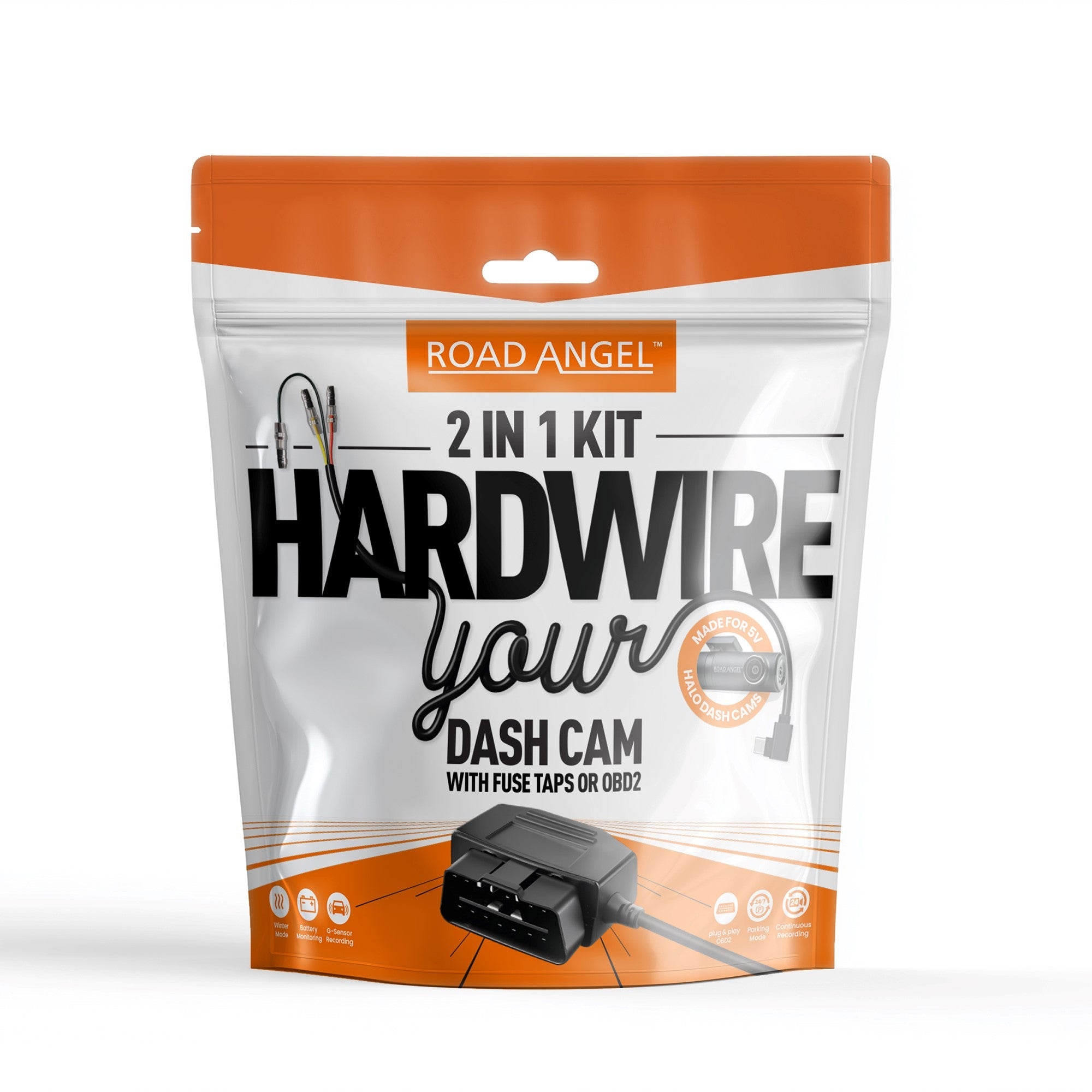 HWK5VC OBD Halo Dash Cam 5V 2 1 Hardwire Kit USB Type C Fuse Taps & OBD 2