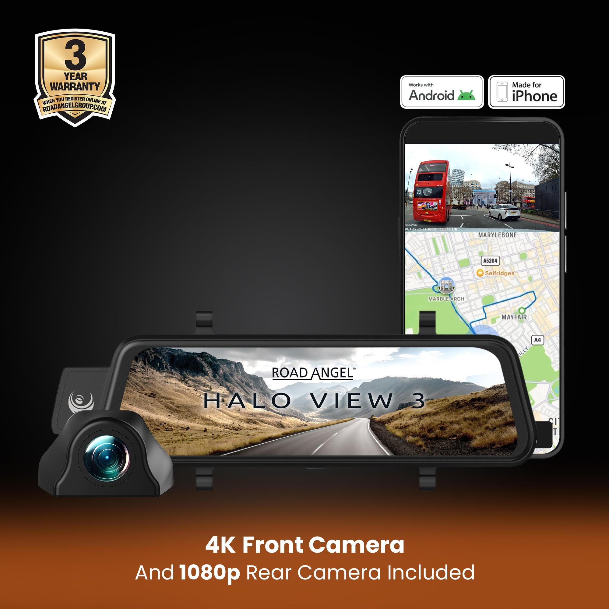 Halo View 3 4K Mirror Dash Cam + Reverse Aid - image 2