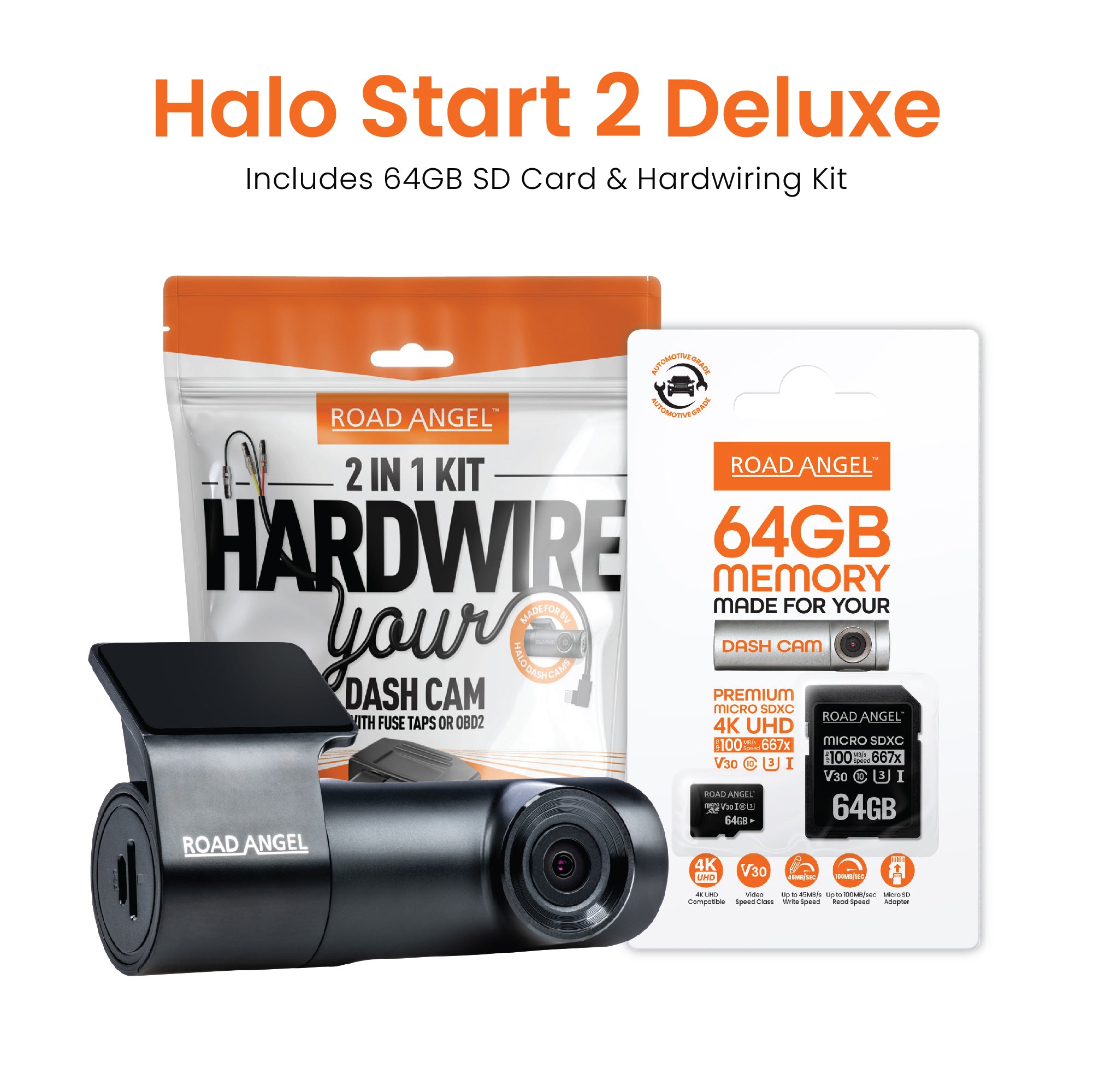 2025 Halo Start 2 Deluxe 1080p Full HD Compact Dash Cam Quick Release Mount SD Card & Hardwiring Kit Bundle