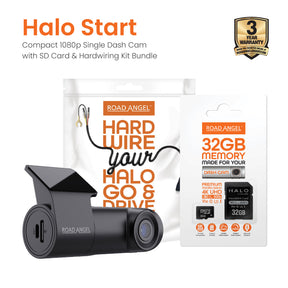 Silver Surfers - Road Angel Halo Start 1080p Full HD Compact Dash Cam With Quick Release Mount with 32GB SD Card & Hardwiring Kit Bundle